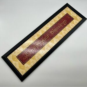 Home Interiors Wall Plaque w/"Count Your Blessings" in Red/Cream/Tan/Black Frame
